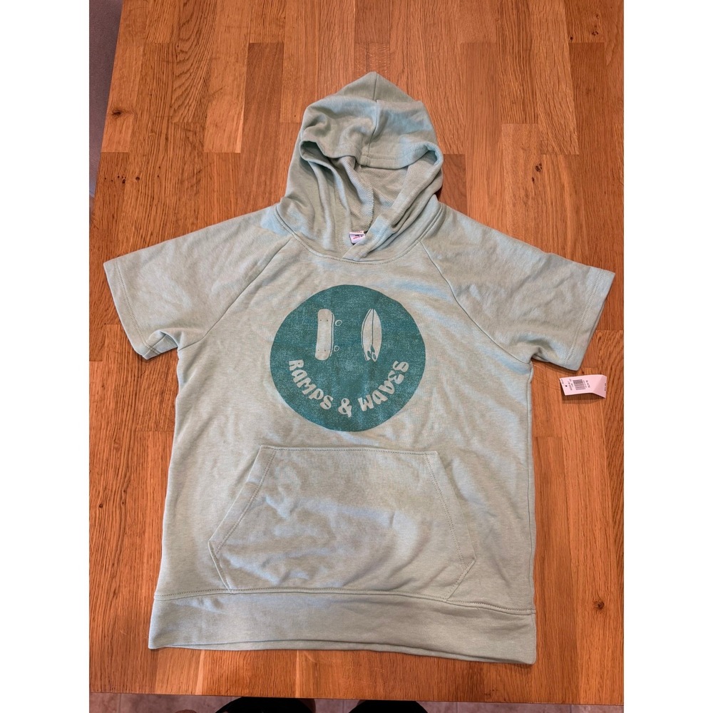 Old Navy Boys XL 14-16 Ramps & Waves Short Sleeve Hoodie Sage Green 622220-00-1